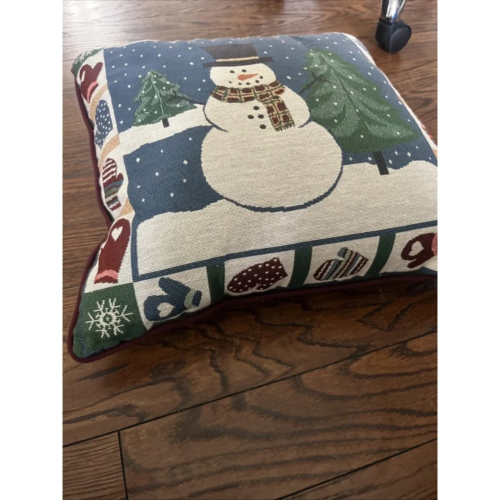 Snowman Mittens Winter Tapestry Throw Pillow 16x16 Christmas Holiday Decor